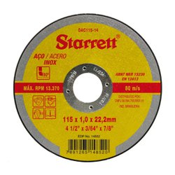 Disco de corte starrett para inox 115 x 1,0 x 22,2mm