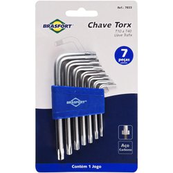 Chave torx em l brasfort kit com 7 pecas t10 a t40