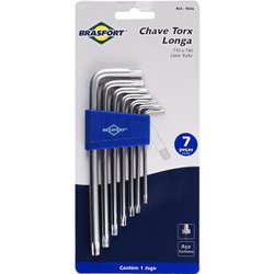 Chave torx em l brasfort kit com 7 pecas t10 a t40 longas