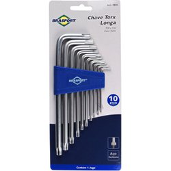 Chave torx em l brasfort kit com 10 pecas t9 a t50 longas