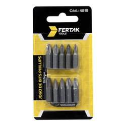 Bits para furadeira fertak 10 pecas phillips - 4819