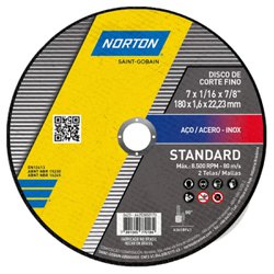 Disco de corte norton standard para inox 180 x 1,6 x 22,2mm