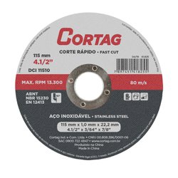Disco de corte cortag para inox 115 x 1,0 x 22,2mm