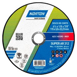 Disco de corte norton ar312 para inox 115 x 3,0 x 22,2mm