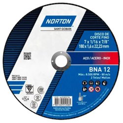 Disco de corte norton bna12 para inox 180 x 1,6 x 22,2mm