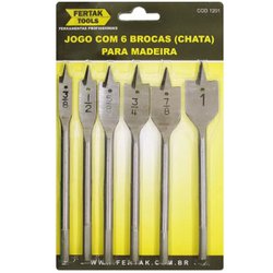 Broca chata para madeira fertak kit com 6 pecas - 1201