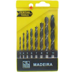 Broca 3 pontas para madeira fertak kit com 8 pecas - 1204