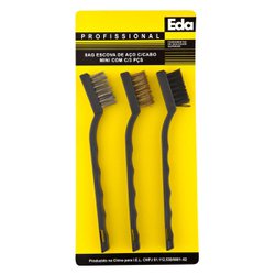 Escova de aco mini eda cabo plastico com 3 pecas