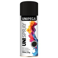 Tinta spray uso geral unipega 350ml preto brilhante
