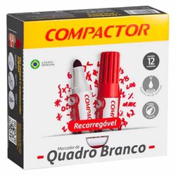 Marcador para quadro branco compactor vermelho recarregavel com 12