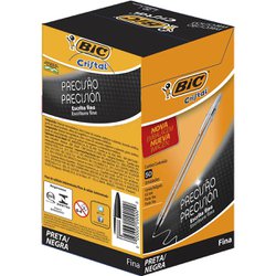 Caneta esferografica bic cristal precisao 0.8mm fina preta com 50
