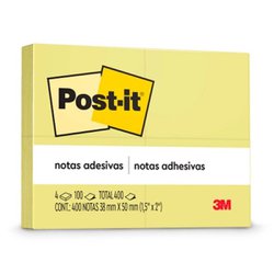 Bloco adesivo post-it 3m 38 x 50mm amarelo com 4 - 653