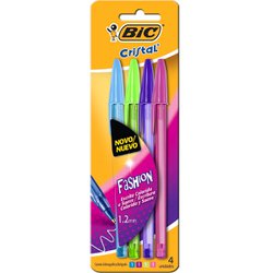 Caneta esferografica bic cristal fashion 1.2mm media sortida blister com 4