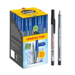 Caneta esferografica compactor 0.7mm fina preta com 50