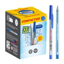Caneta esferografica compactor 0.7mm fina azul com 100