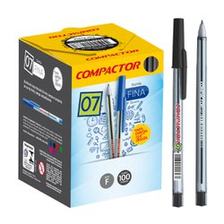 Caneta esferografica compactor 0.7mm fina preta com 100