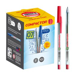 Caneta esferografica compactor 0.7mm fina vermelha com 100