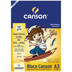 Bloco canson escolar desenho 140g creme a3 - 20 folhas