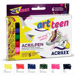 Caneta para tecido acrilex acrilpen sortida com 6