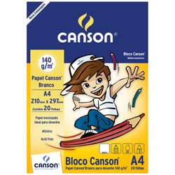 Bloco canson escolar desenho 140g branco a4 - 20 folhas