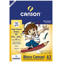 Bloco canson escolar desenho 140g branco a3 - 20 folhas