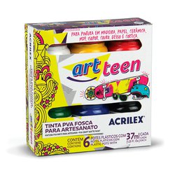 Tinta pva acrilex 37ml - art teen c/6 cores