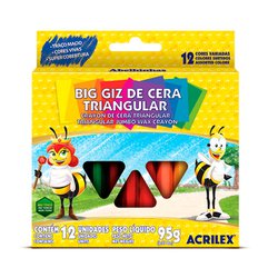 Giz de cera acrilex big triangulo com 12 cores