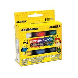 Tinta guache acrilex 15ml - glitter com 6 cores