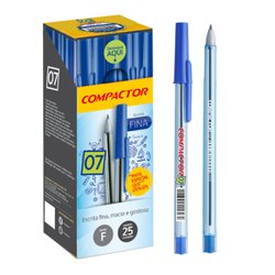 Caneta esferografica compactor 0.7mm fina azul com 25