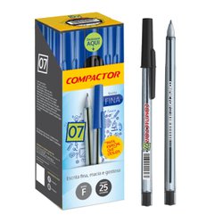 Caneta esferografica compactor 0.7mm fina preta com 25