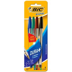 Caneta esferografica bic cristal dura + 1.0mm media sortida blister com 4