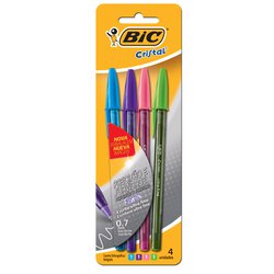 Caneta esferografica bic cristal precisao 0.7mm ultra fina sortida blister com 4