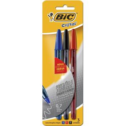 Caneta esferografica bic cristal precisao 0.7mm ultra fina sortida blister com 3