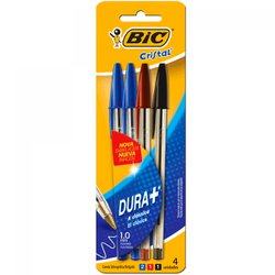 Caneta esferografica bic cristal clic classic 1.0mm media sortida blister com 4