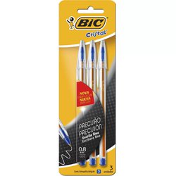 Caneta esferografica bic cristal precisao 0.8mm fina azul blister com 3