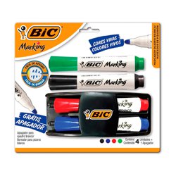 Marcador para quadro branco bic recarregavel c/4 gratis apagador