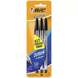 Caneta esferografica bic cristal dura + 1.0mm media kit enem preta com 3