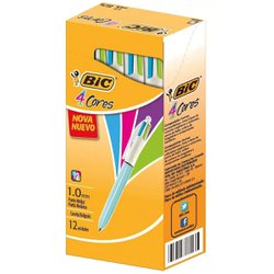 Caneta esferografica bic 4 cores 1.0mm media fashion azul com 12