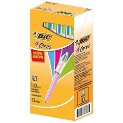 Caneta esferografica bic 4 cores 1.0mm media fashion rosa com 12