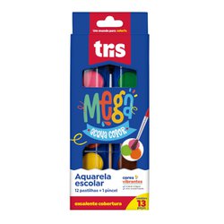 Aquarela escolar tris mega acqua com 12 cores vibrantes