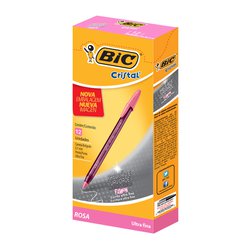 Caneta esferografica bic cristal precisao 0.7mm ultra fina rosa com 12