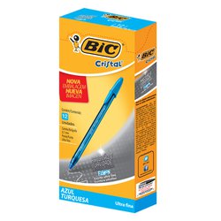 Caneta esferografica bic cristal precisao 0.7mm ultra fina azul turquesa com 12
