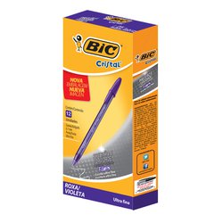 Caneta esferografica bic cristal precisao 0.7mm ultra fina roxa com 12