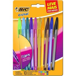 Caneta esferografica bic cristal fashion 1.2mm media sortida blister com 10