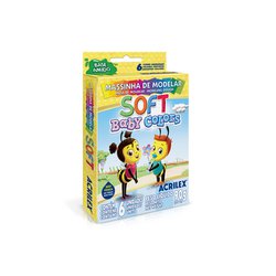 Massa de modelar soft acrilex 90g com 6 cores baby color