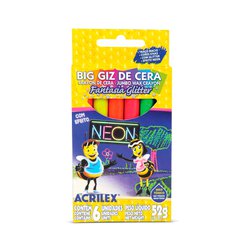 Giz de cera acrilex big neon com glitter com 6