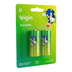 Pilha alcalina elgin grande d com 2