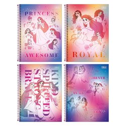 Caderno tilibra espiral c/d universitario princesas 1x1 80fls c/4 - 308391