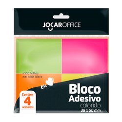 Bloco adesivo jocar 38 x 50mm cores sortidas com 4