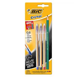 Kit caneta esferografica bic cristal precisao 0.8mm fina sortida com lapis gratis
